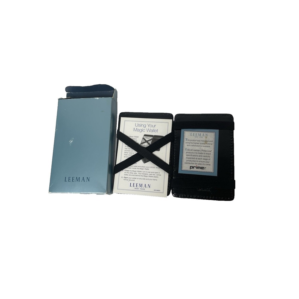 NEW In Box Leeman NY Black Leather "Magic" Compact Wallet‎ - 2-3/4" X 4-1/8"